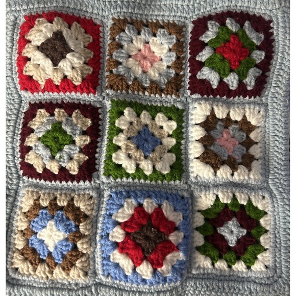 Crocheted BOHO Granny Square Blue Shoulder Tote Bag Handmade Unlined - Picture 4 of 5